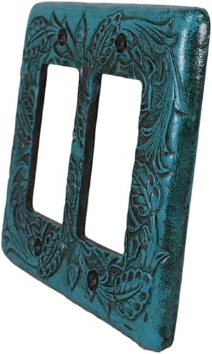 Miniatura 3 de Ebros Gift Juego de 2 rollos florales rústicos occidentales sobre fondo turquesa vintage, placa eléctrica de pared pintada a mano en 3D, accesorio