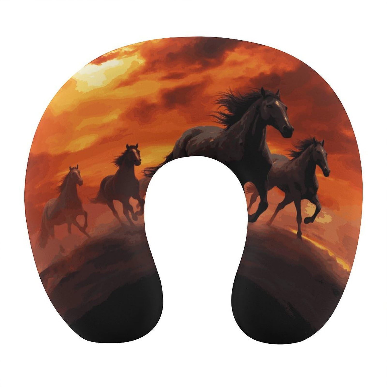Btcowzrv Style Horses Red Glowing Clouds U Shaped Neck Pillow Travel Pillows
