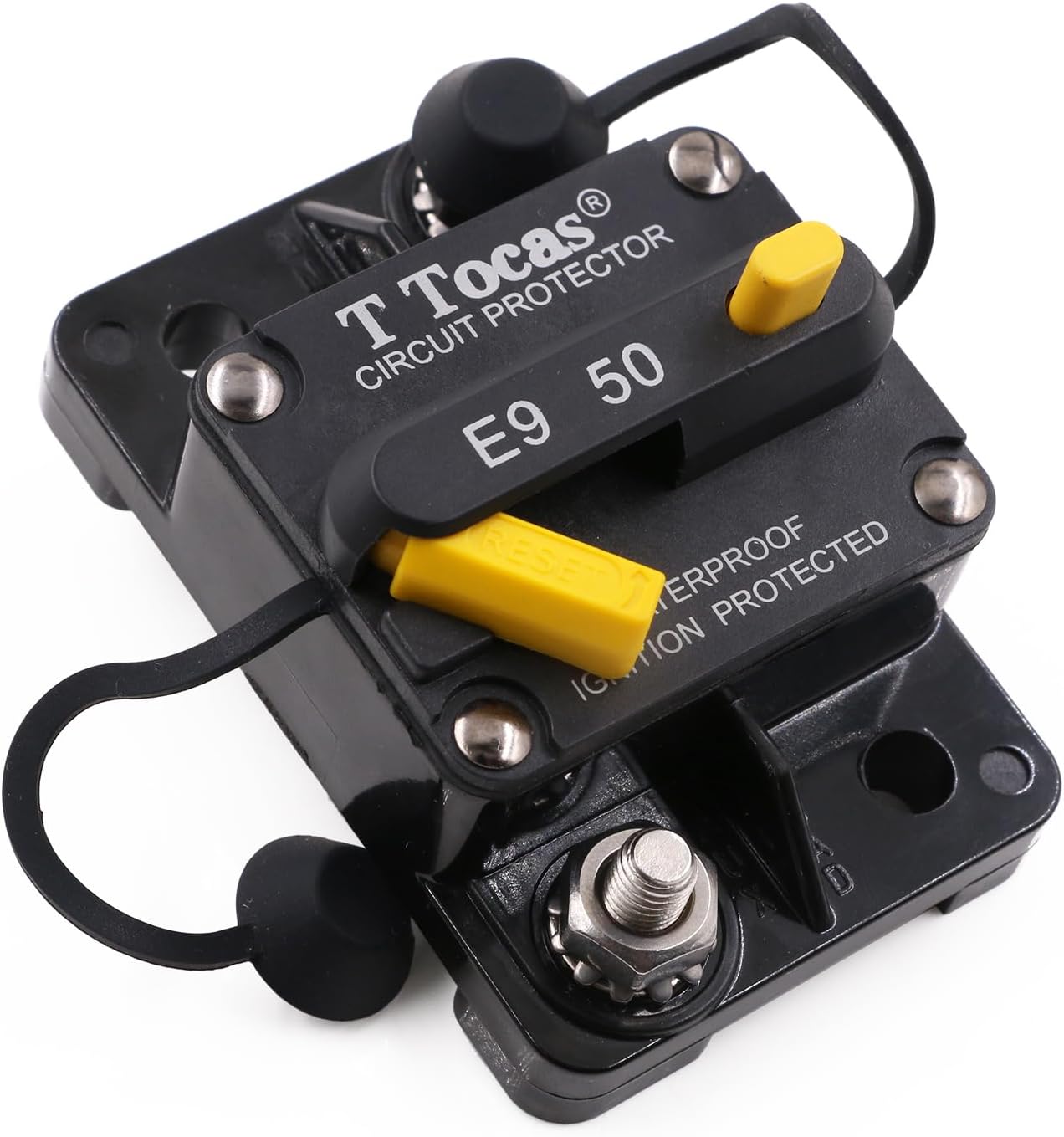 50 Amp Circuit Breaker with Manual Reset, 12V- 48V DC, Waterproof (50A)