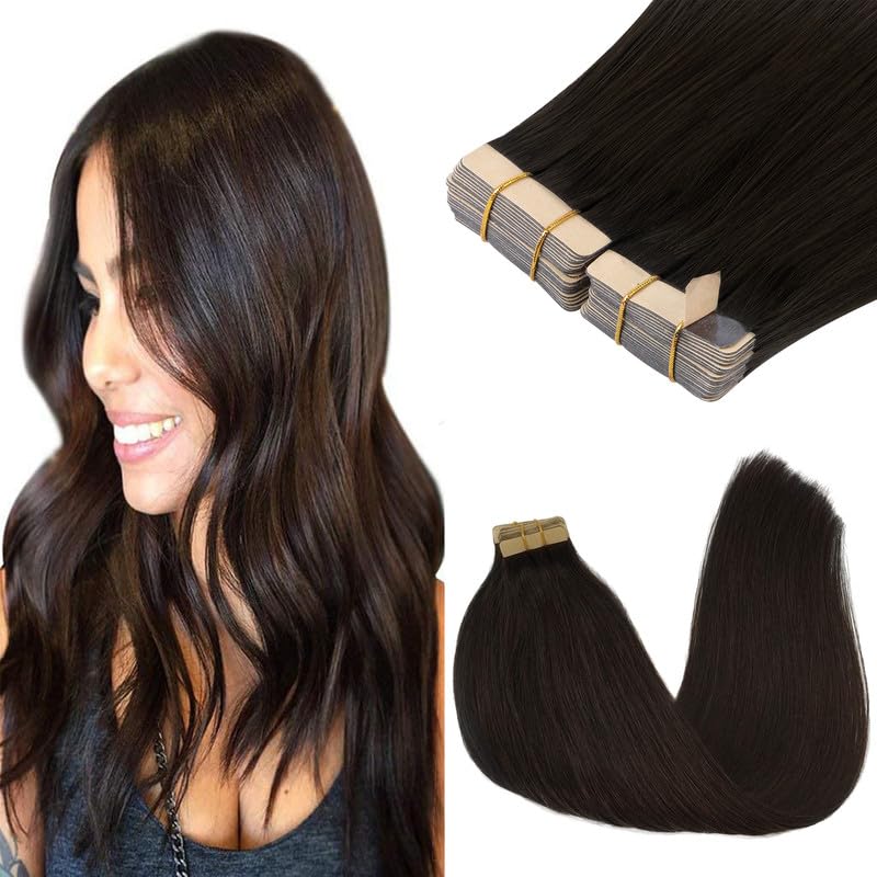 GOO GOO Tape in Hair Extensions Human Hair, 2 Dark Brown, 16inch 100g 40pcs, Skin Weft Seamless Invisible, Silky Straight with Thick Ends, Remy Human Hair