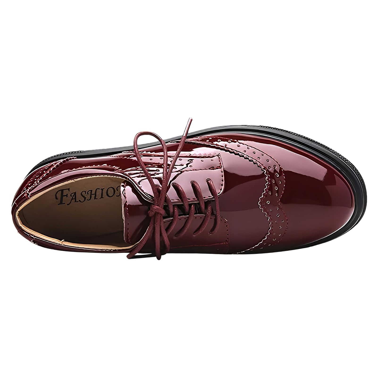 ANUFER Mujeres Elegante con Cordones Brogues Plataforma Piel Sintética de Charol Casual Zapatillas Deportivas
