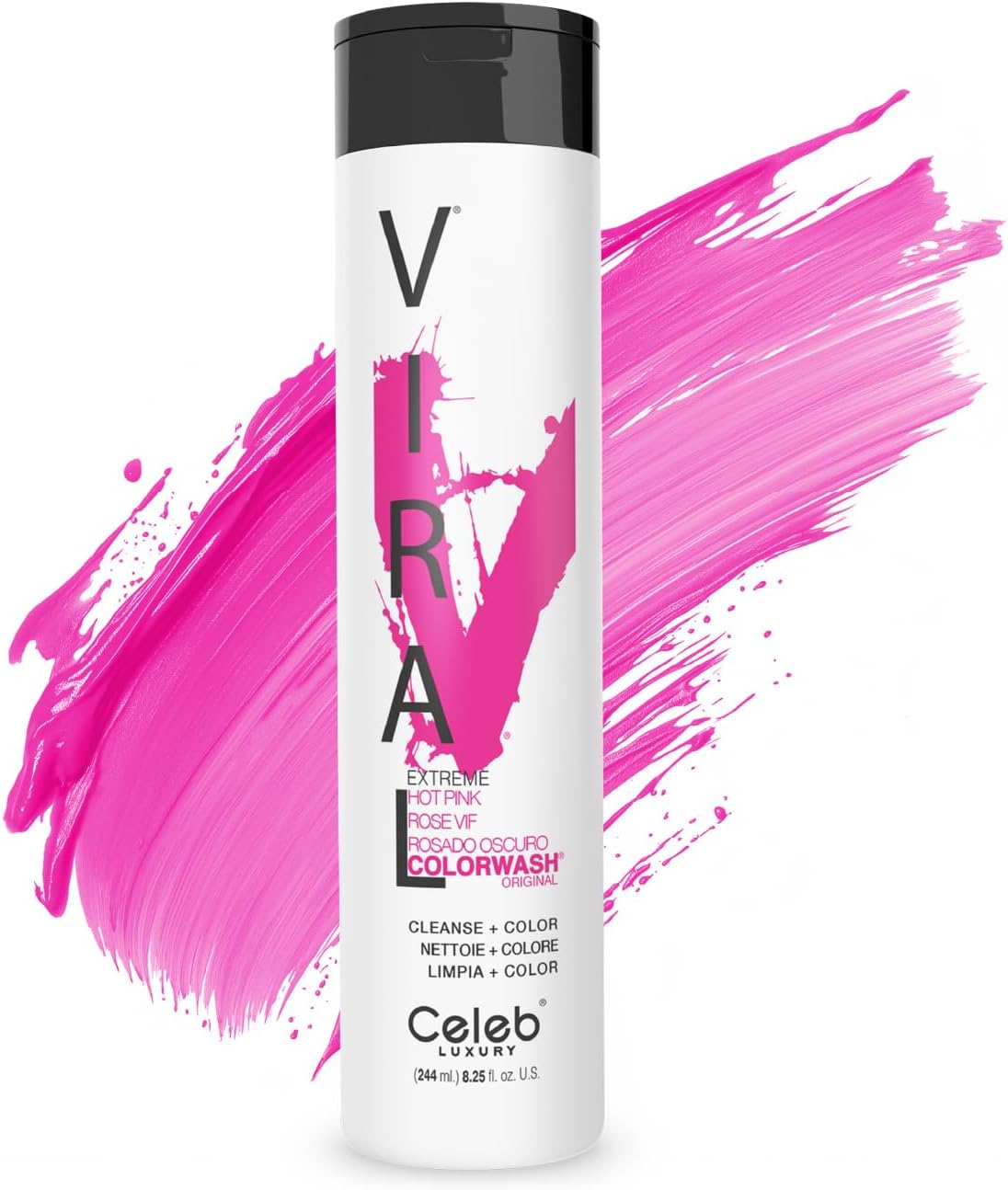 Celeb Luxury Viral Colorwash, Professional Semi-Permanent Hair Color Depositing Shampoo, Hot Pink 8.25 Fl Oz (Pack of 1)