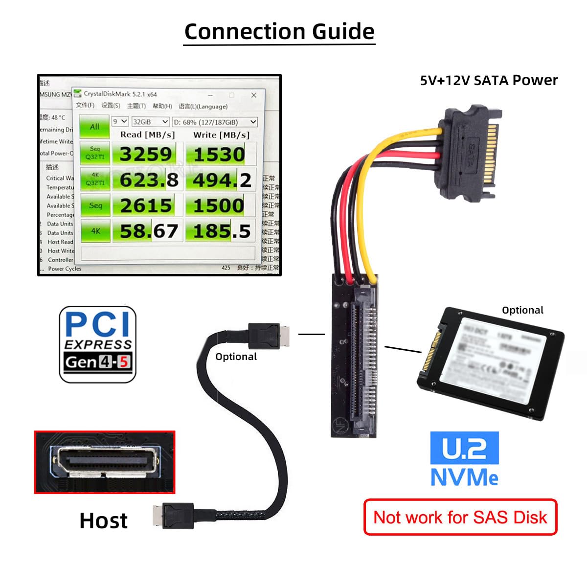SFF-8611 Oculink żeński SFF-8612 do U.2 U.3 SFF-8639 NVME PCIe PCI-Express SSD adapter do płyty głównej