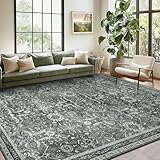 IMIYOKU Teppich Wohnzimmer 160×230cm Waschbarer Teppiche Vintage Boho Kurzflor Carpet Weich Antirutsch Teppich Grün Rugs for Living Room Schlafzimmer Esszimmer