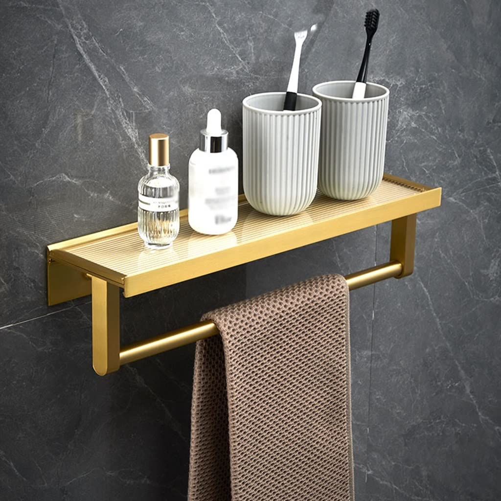 SaryEdge Brushed Gold Floating Shower Caddy - Acrylic Bathroom Shelf, Wall-Mounted Towel & Cosmetic Storage, Above Toilet Washstand, 40cm, Stylish Bathroom Mir,Brushed Gold 40cm With Rod