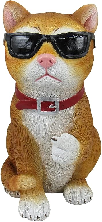 DWK Orange Tabby Cool Cat Middle Finger Figurine | Decoration Statue and Orange Cat Figurine | Middle Finger Decoration Novelty Decor | Desk Statue - 6"