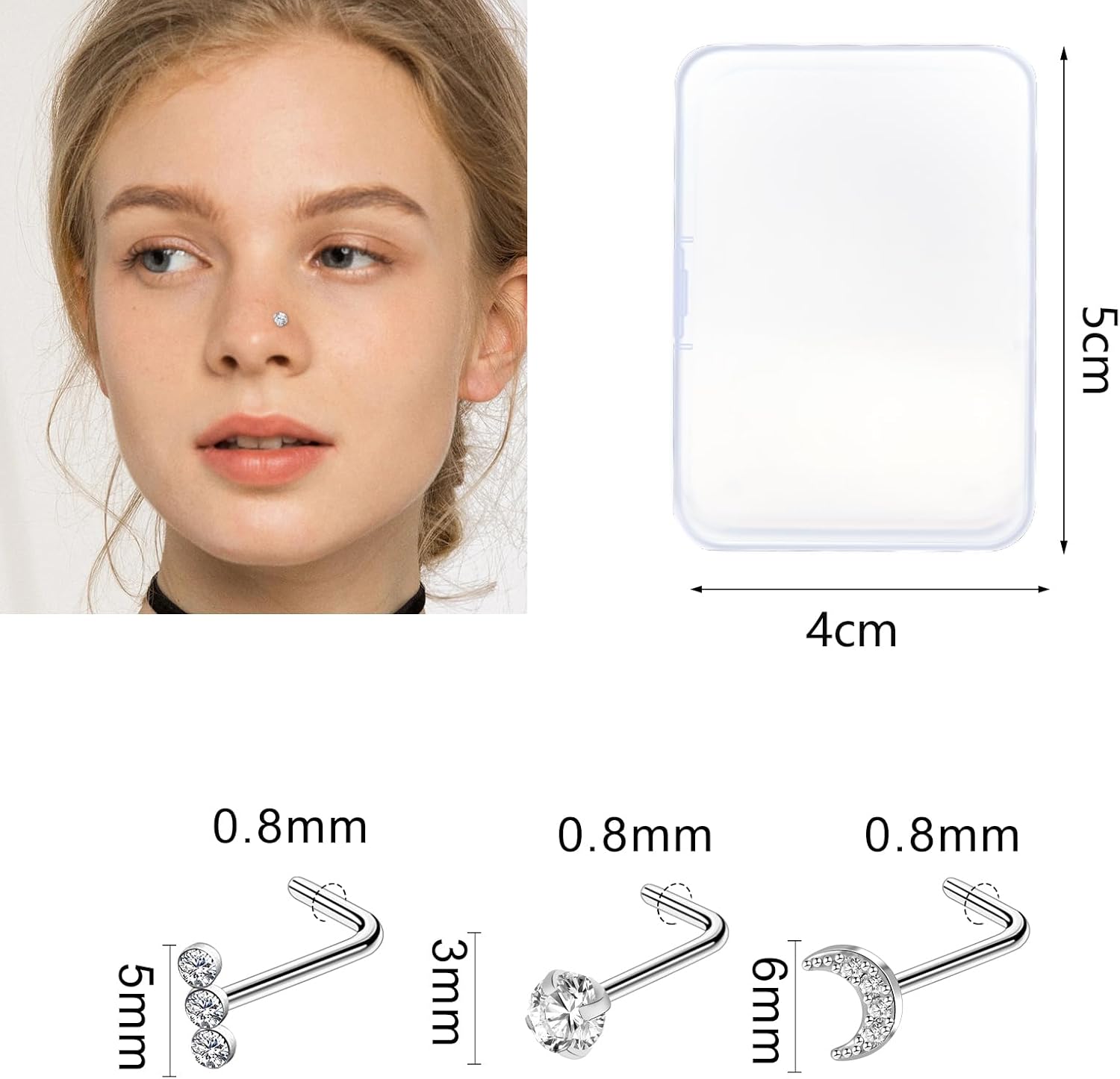 ONESING 36-44 Pcs 18G 20G Nose Rings Studs Nose Rings for Women Nose Piercings Jewelry Surgical Stainless Steel Nose Studs Moon Star Heart Butterfly Hypoallergenic Body Piercing Jewelry for Women Men - Image 3