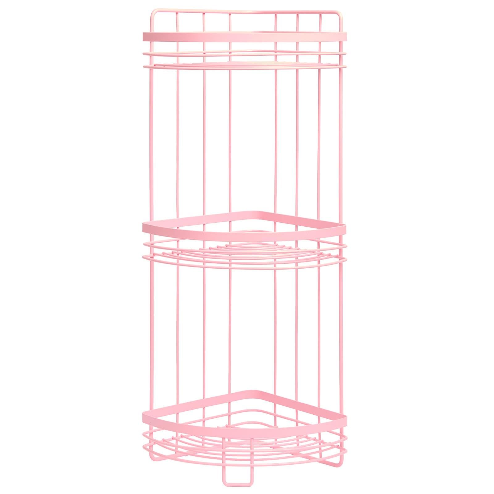 OHS - 3 Tier Corner Shower Caddy - Freestanding Bathroom Shelf Organiser - Pink