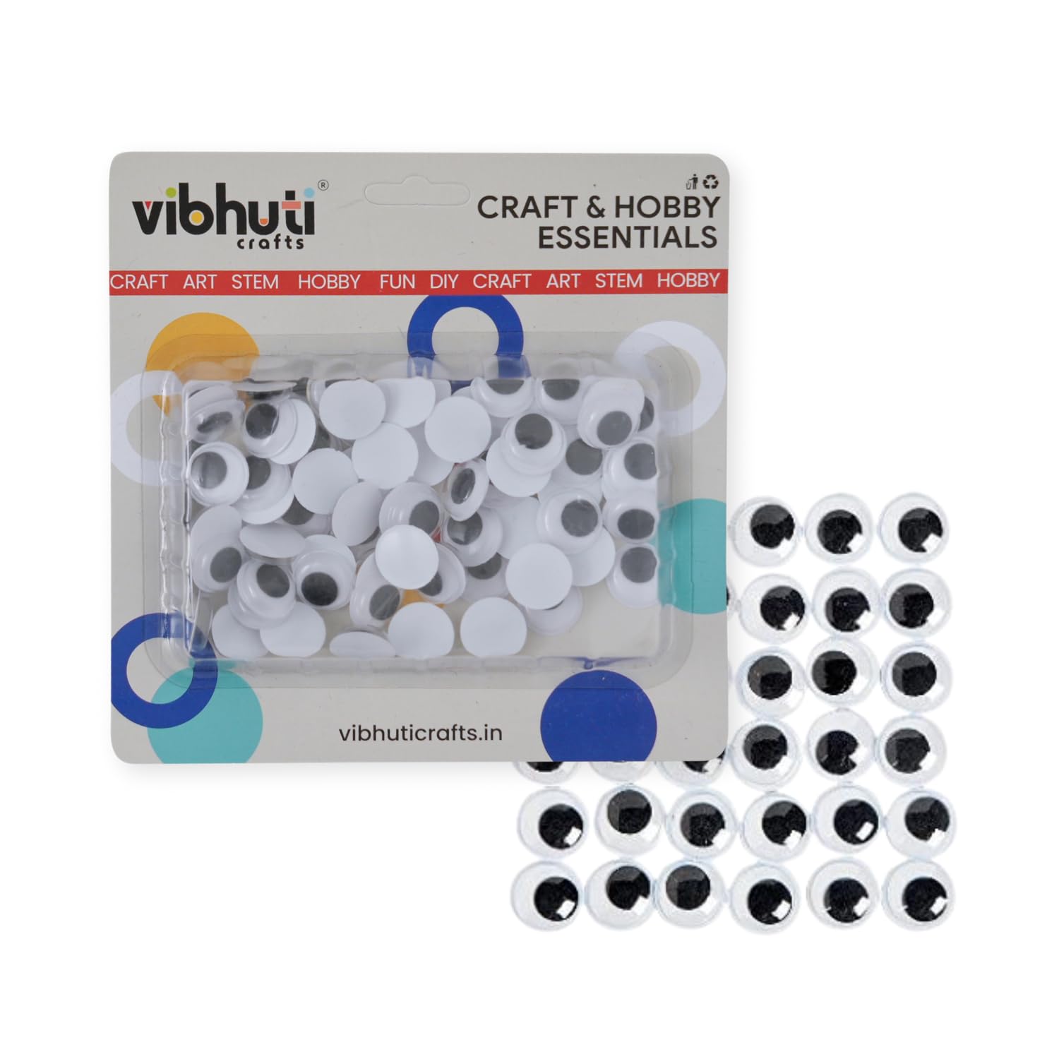VibhutiCrafts (hoblie) Googly Eyes for Craft – 18mm Big Size, Pack of 100 – Easy to Stick Wiggle Eyes, Wiggly Eyes for DIY Projects, Dolls, Soft Toys, Art Decorations – Supplies for Kids and Adults
