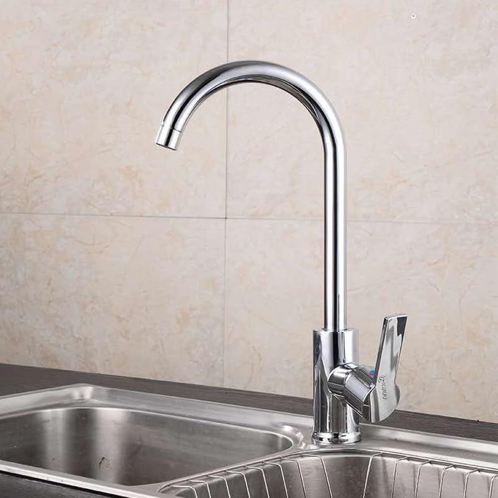 Mitigeur eau chaude et froide à poignée unique avec bec col de cygne 360° argent