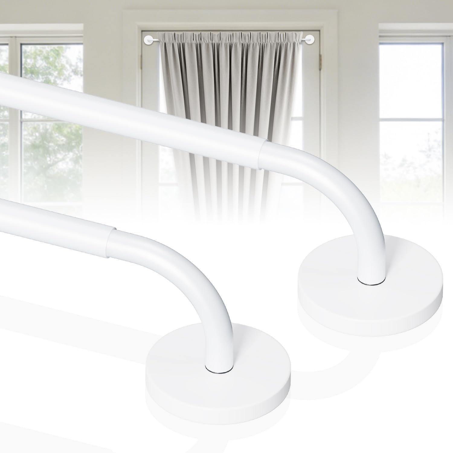 Photo 1 of 2 Pack Magnetic Curtain Rods for Metal Doors, French Door Curtain Rods Adjustable 18-30 Inch, 1/2 Inch Diameter, Magnetic Metal Door Curtain Rods, Strong Magnetism Easy Install No Tools, White