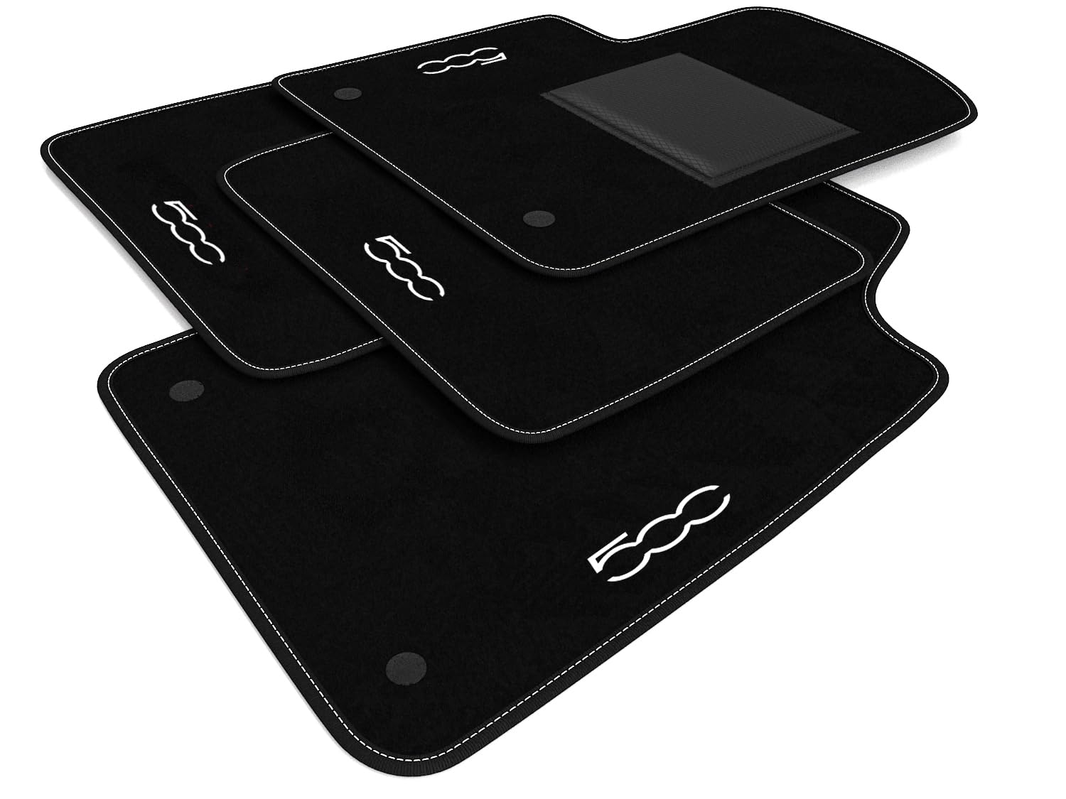 DHCarMats – Tappetini Auto per Fiat 500 dal 2010 – Ricamo con Bordo – Moquette su Misura – Set Completo Anteriore e Posteriore – Accessori Interni Personalizzati (Bianco)