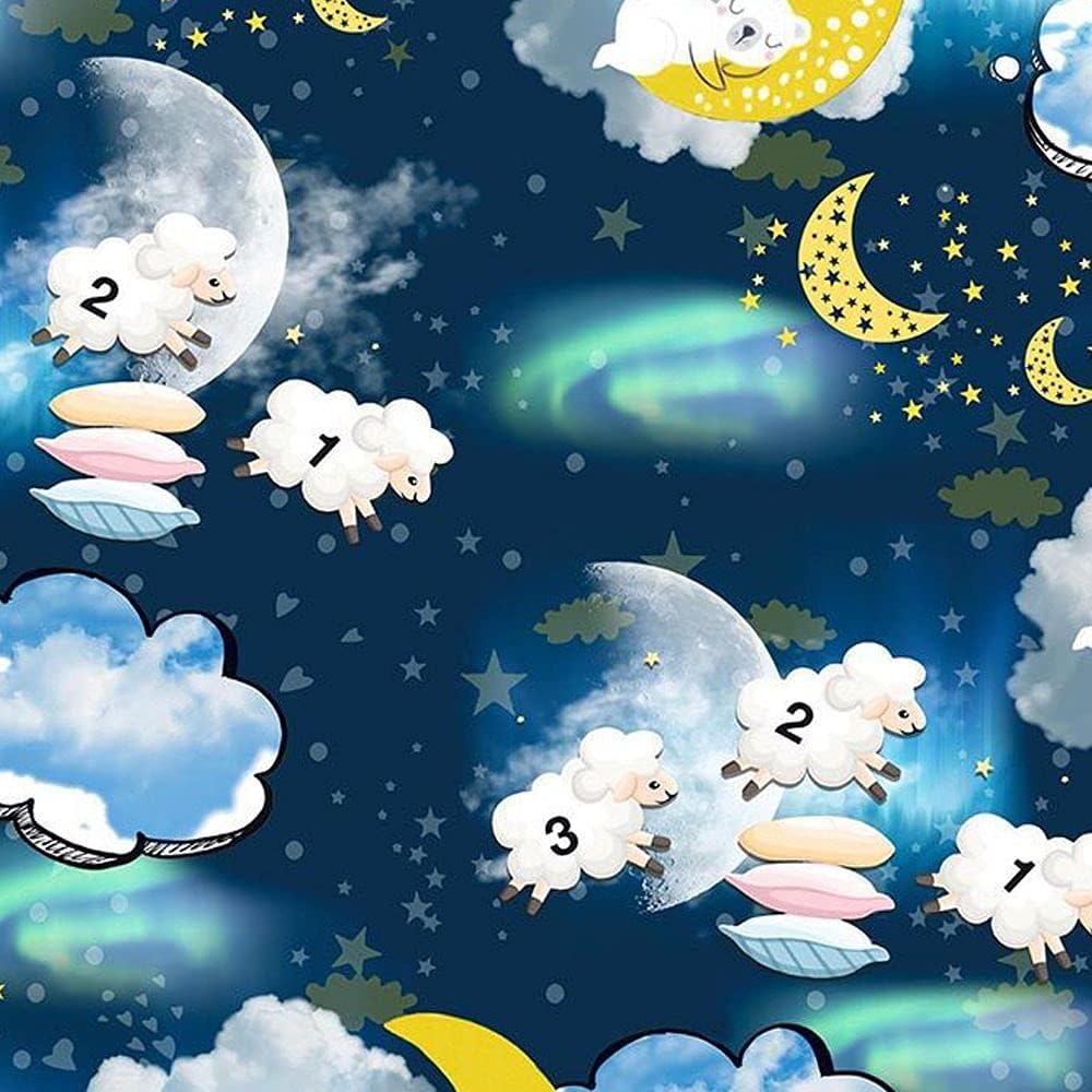 Blue Navy Yellow Night Sky on 100% Cotton Quilting Fabric by The Yard