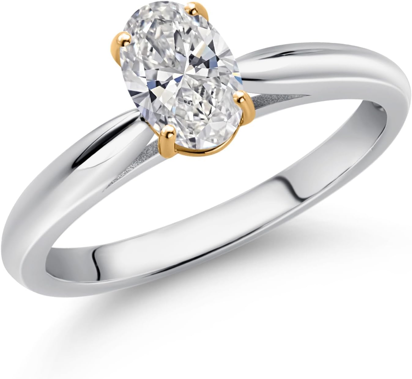 Gem Stone King 925 Sterling Silver and 10K Yellow Gold Gemstone Birthstone Solitaire Engagement Ring For Women | Oval 7X5MM | Wedding Anniversary Promise Ring For Women | Available In Size 5-9 - Image 2