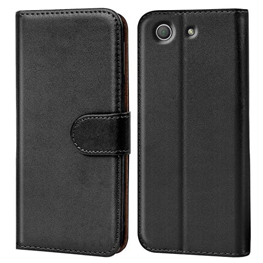 Verco plånbok för Sony Xperia Z3 Compact skal, mobilskal skyddsfodral väska för Sony Z3 Compact Case med korthållare av pu läder, Svart
