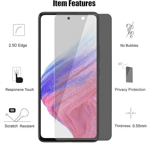 Miniatura 3 de (La huella digital no funciona) (3+3) para Samsung Galaxy A53 5G (paquete de 3) Protector de pantalla de privacidad de vidrio templado antiespía con