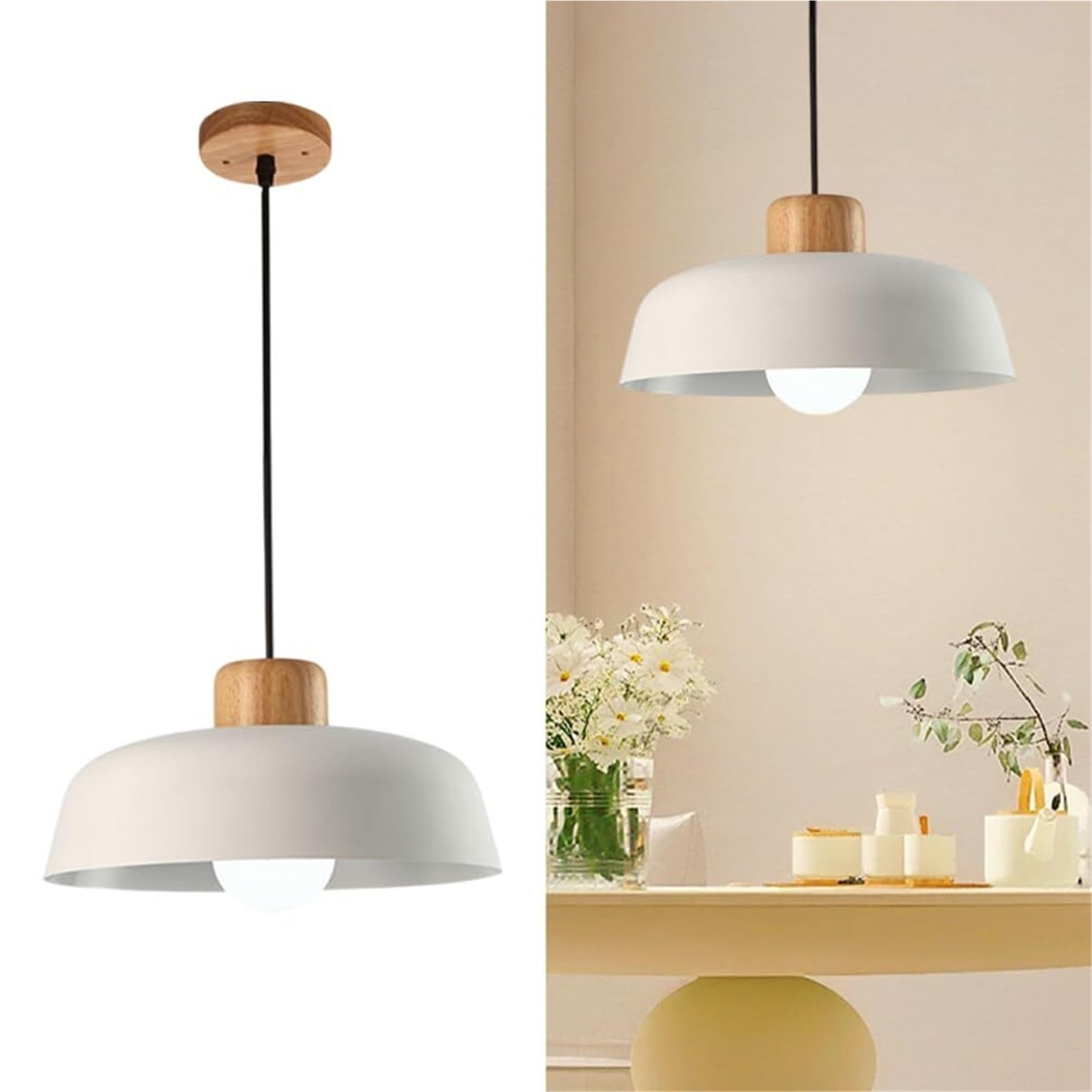 KBUUKYYXouy Modern Macaron Farmhouse Barn Pendant Lamp Chandelier Hanging Lighting Ceiling Fixture Nordic Mid Century for Dining Room Bedroom Hallway Kitchen Island(White)