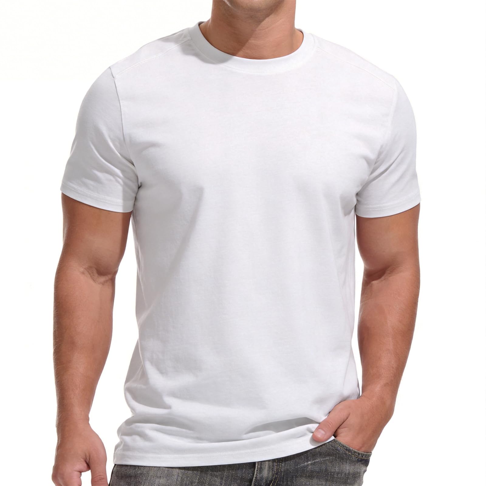 MRING für Herren 95% Baumwolle Sommer Einfarbig Basic Top Männer Kurzarm T-Shirt
