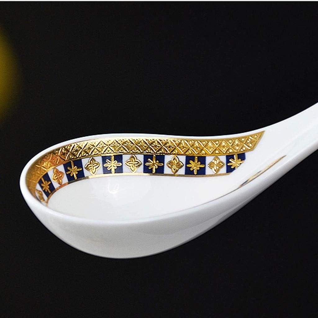 Spoon Asian Soup Spoon 6 Pieces Chinese Tangshan Soup Spoon Porcelain European Style Relief Gold Bone China Tableware Soup Spoon