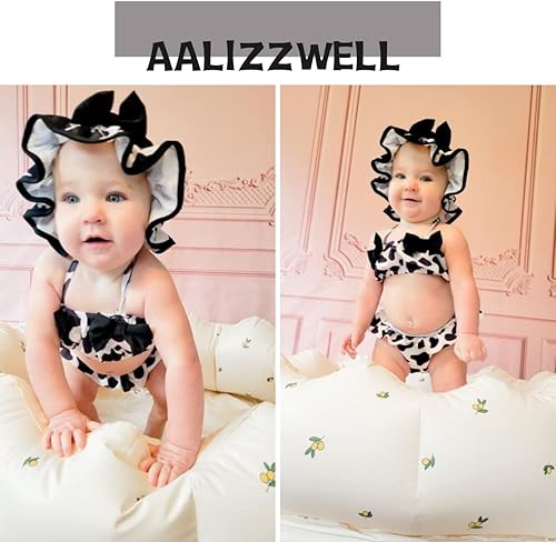 Miniatura 3 de Aalizzwell Conjunto de bikini de 3 piezas para niñas pequeñas con sombrero