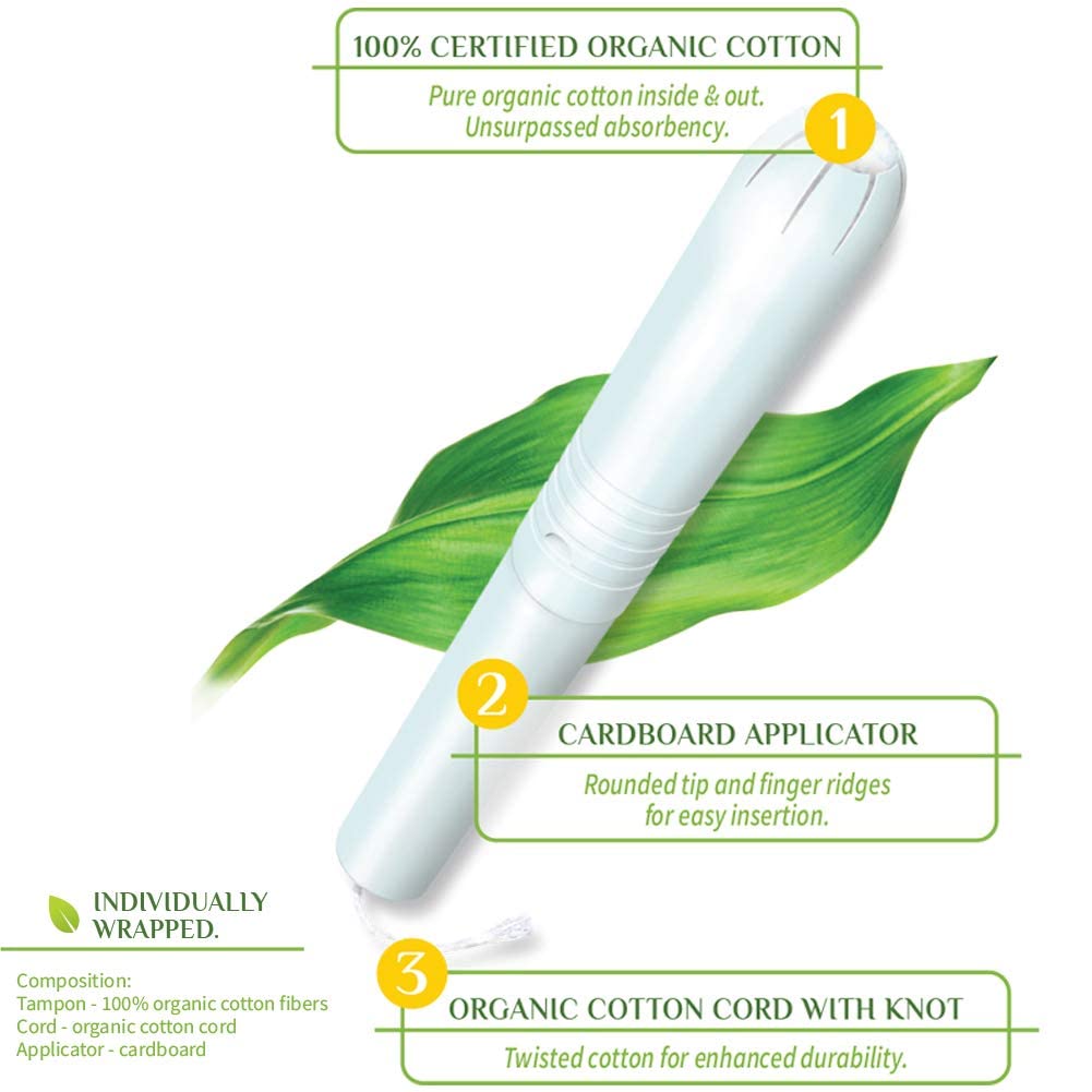 Organyc 100% Certified Organic Cotton Tampons, Plant-Based Eco-Applicator, Normal Flow (16 Count) + Everyday Ultra-Thin Panty Liners (24 Count)