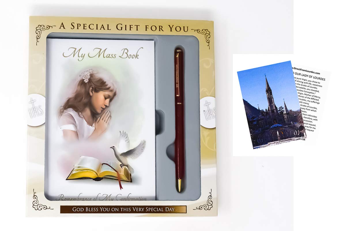 Catholic Gift Shop Girls Confirmation Gift Set For A Mass Book & Confirmation Pen + Lourdes Prayer Card