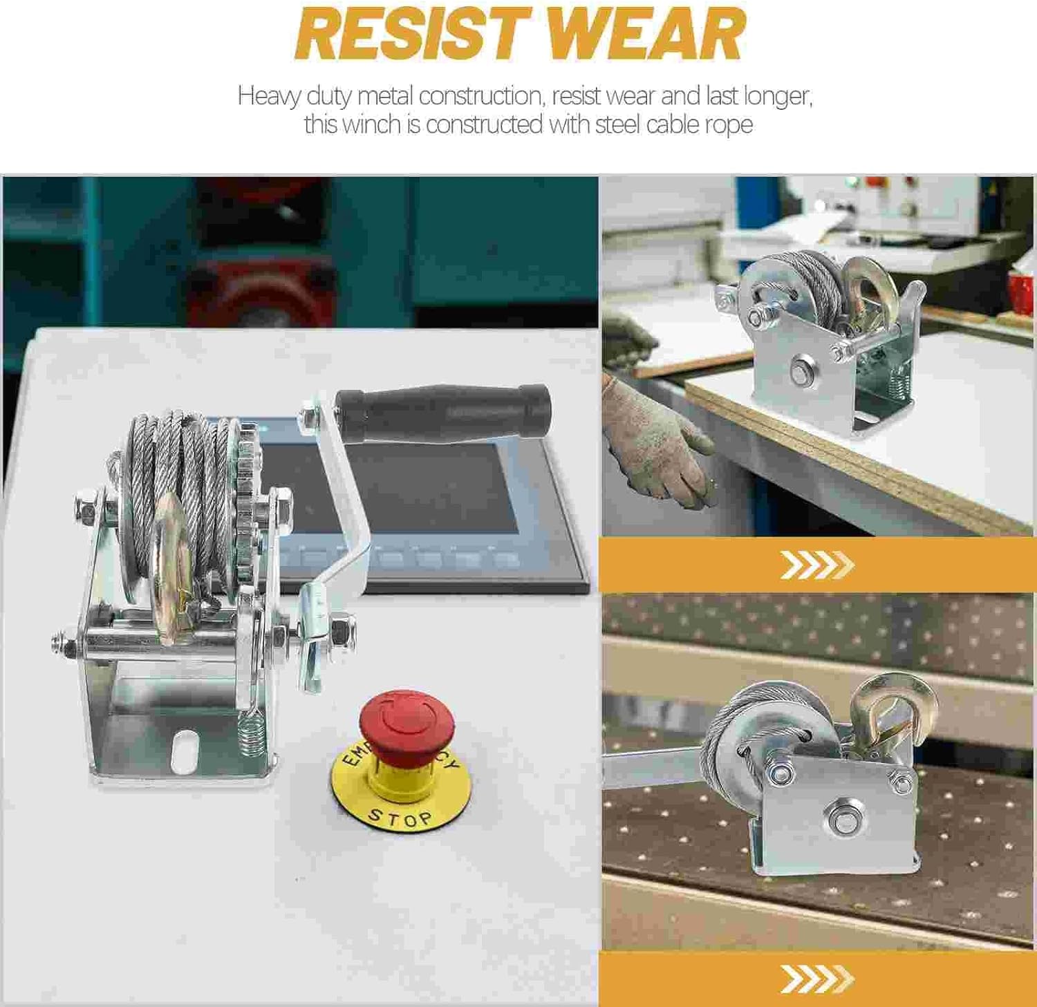 500LB Heavy Duty Marine Hand Winch, Manual Ratchet Puller with Steel Wire Cable, Small Boat Trailer Winch for Secure Hoisting and Pulling