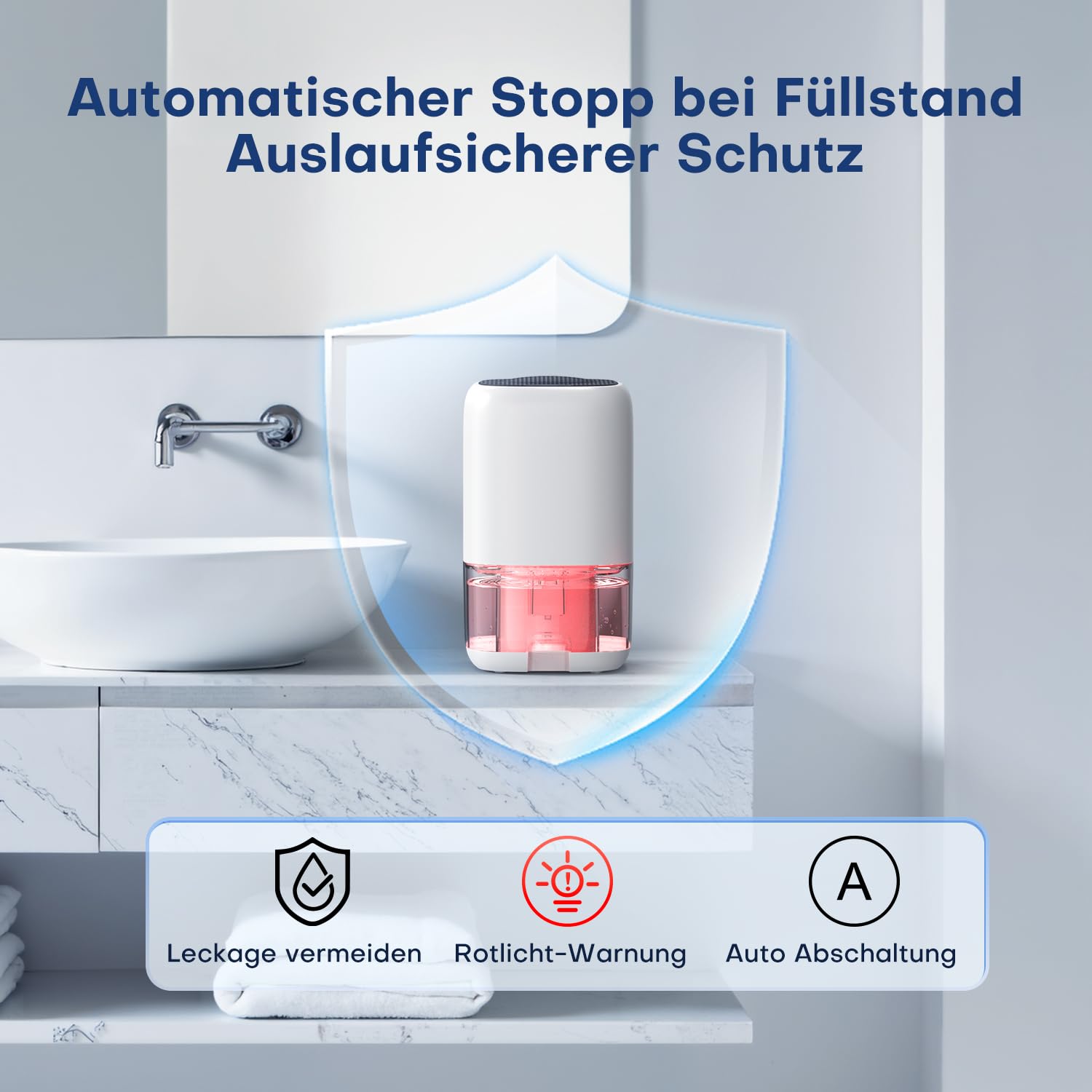 Luftentfeuchter 1000ML, Luftentfeuchter Elektrisch für Zuhause mit 7 Farbiger LED, Kompakt, Leise & Effizient für Kleine Räume, Ideal für Badezimmer, Schrank