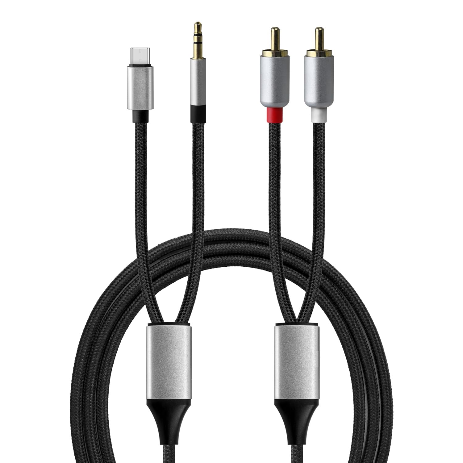 3-in-1 RCA Cable, 2-Male RCA to 3.5mm Aux and USB-C Stereo Audio Cable, Use for Type C Aux Device to Orter Audio Device Home Theater Speaker Power AMP Subwoofer, 17.4ft