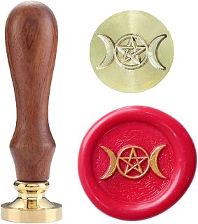 Wax Seal Stamp Set, Sealing Wax Stamps Copper Seals with Wooden Hilt, Vintage Wiccan and Celtic KnotSeal Wax Stamp (Triple Moon)