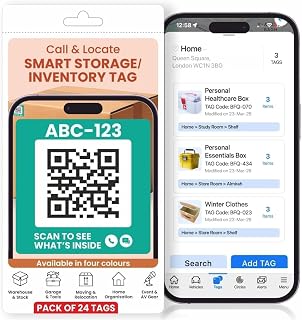 Letstrack Call & Locate Inventory Smart QR Code Labels | Color Coded Scannable Stickers for Storage Bins, Moving Containers & Organization | Pack and Track Inventory on iOS & Android App- Pack of 24
