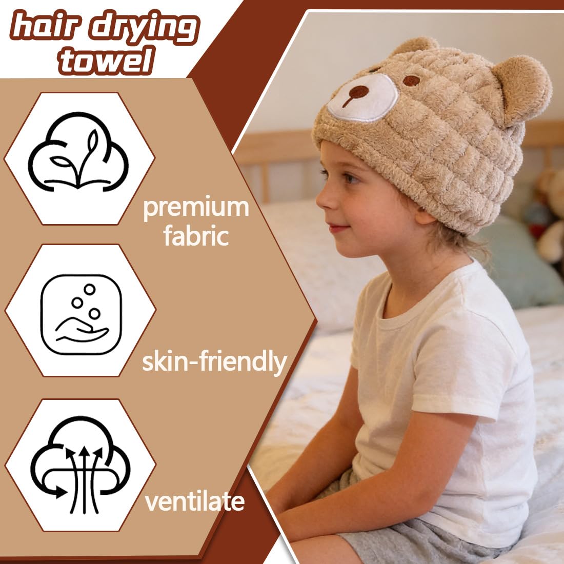 Turbante per capelli in microfibra anti-crespo per bambini, confezione da 2, turbante per capelli in cotone, asciugamano per la testa delle ragazze, cappello per capelli ad asciugatura rapida