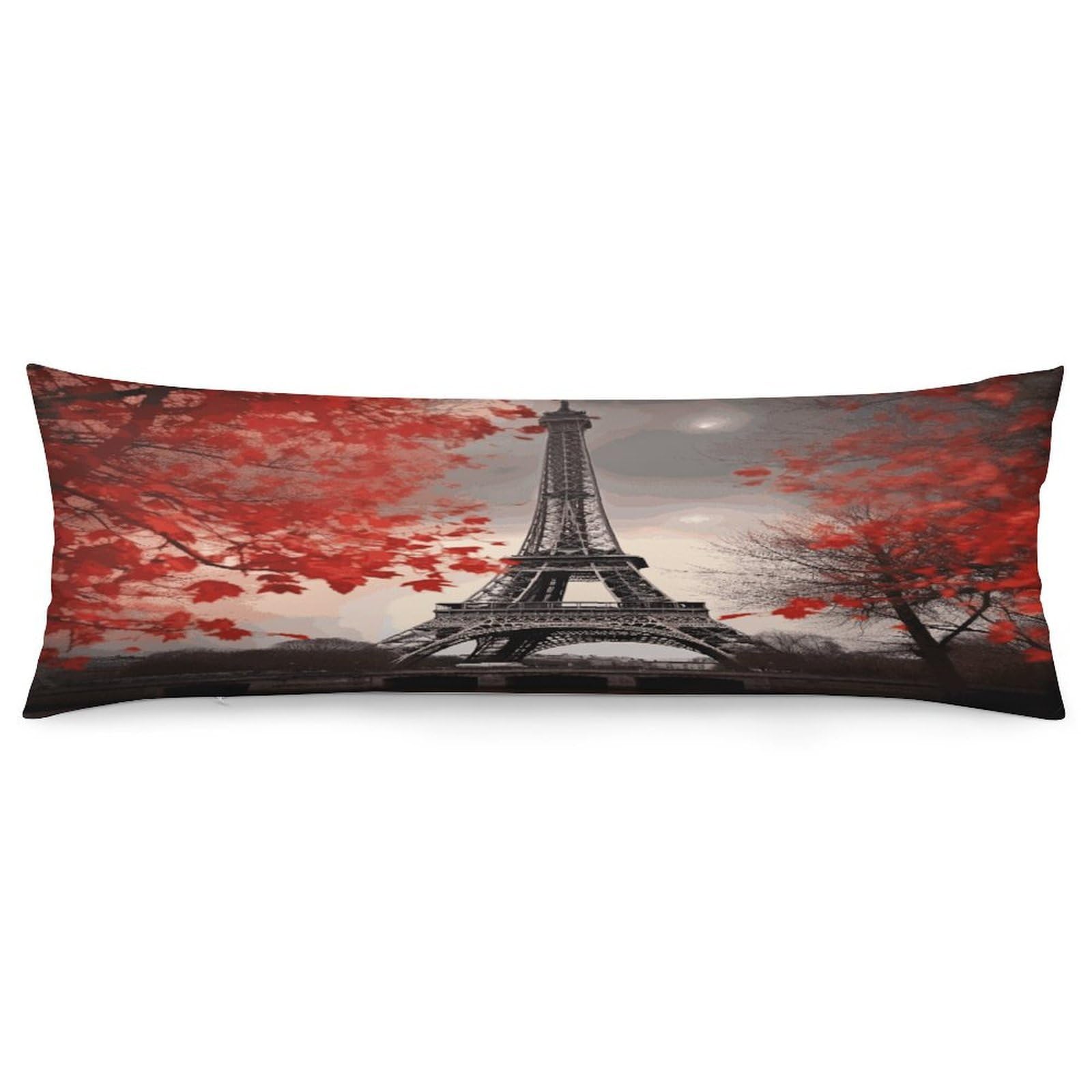 Eiffel Tower Autumn Leaves Pillow Cover with Zipper Pillow Case Super Soft and Cozy Body Pillowcase 19 X 53 Inches Luxury Long Pillowcase for Couch Sofa Chair Bed Home Decor Pillows Cover