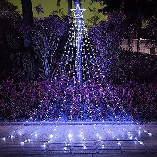Qulist Christmas Decorations, Outdoor Christmas Lights, 320 LED Outdoor Christmas Tree String Lights with 12" Star Toppers [8 Modes& Waterproof] for Xmas New Year Holiday Decor (Cool White)