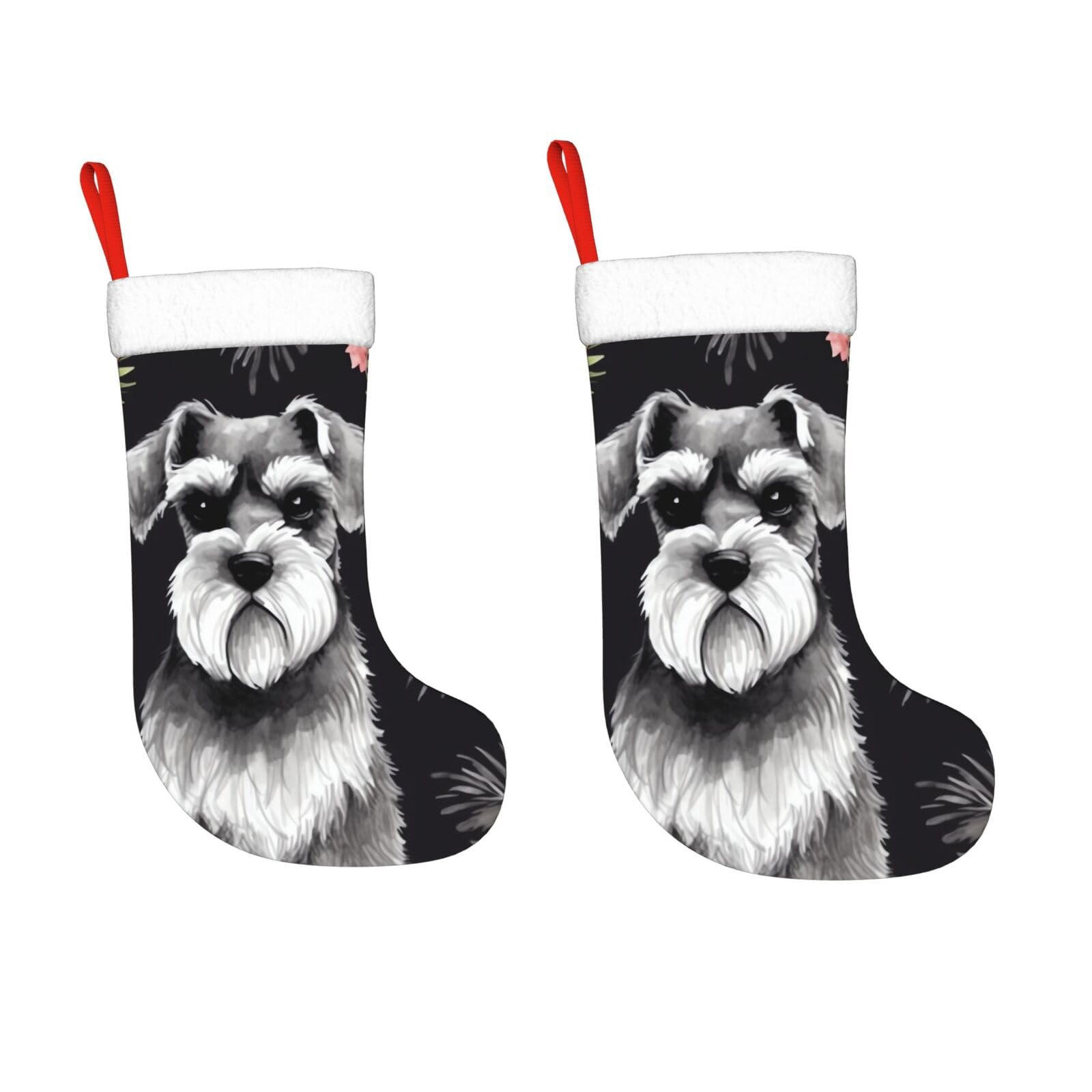 KLOPH 2 Pack 18 Inches Christmas Stockings Personalized Schnauzer Xmas Stocking Hanging Decoration Fireplace Stocking for Holiday Xmas Tree Christmas Fireplace Decor Gifts