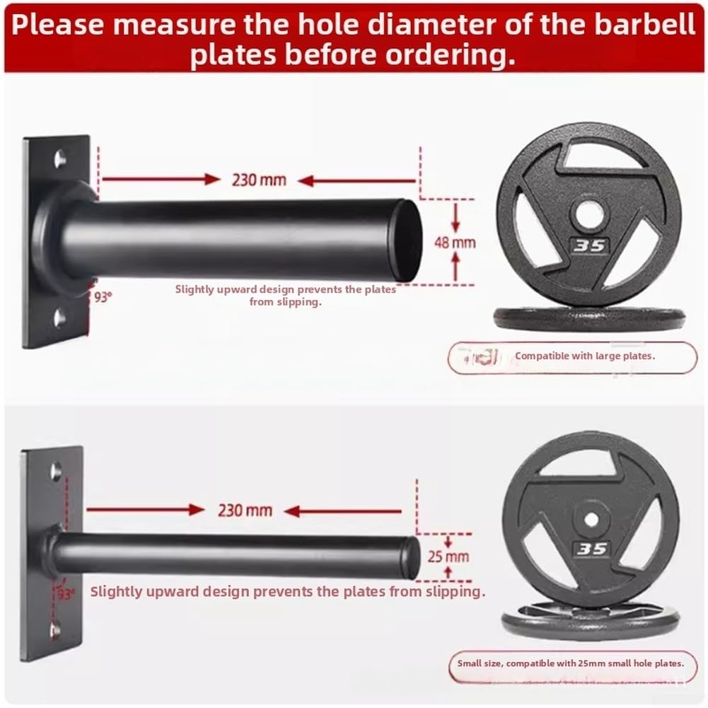 Supporto da parete in acciaio per bilancieri con foro da 25 mm e 50 mm, nero, resistente, staffa per attrezzi da palestra e fitness