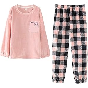 Herfst en winter warme damespyjama set dikke pyjama set met lange mouwen (Color : A, Size : XL code)