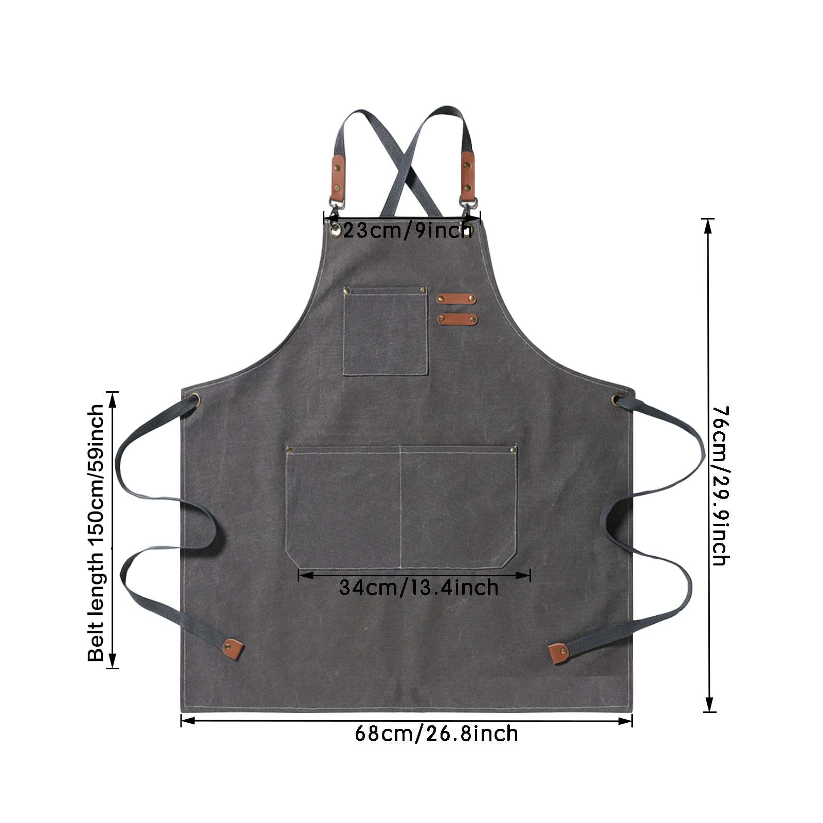 Grembiule Cucina Uomo 68x76cm Grembiule da Cucina Grembiule da Cuoco Regolabile con 3 Tasche Grembiule Chef Grembiule Regolabile a Croce Uomo e Donna Ideale per Barbecue, Ristorante, Bar