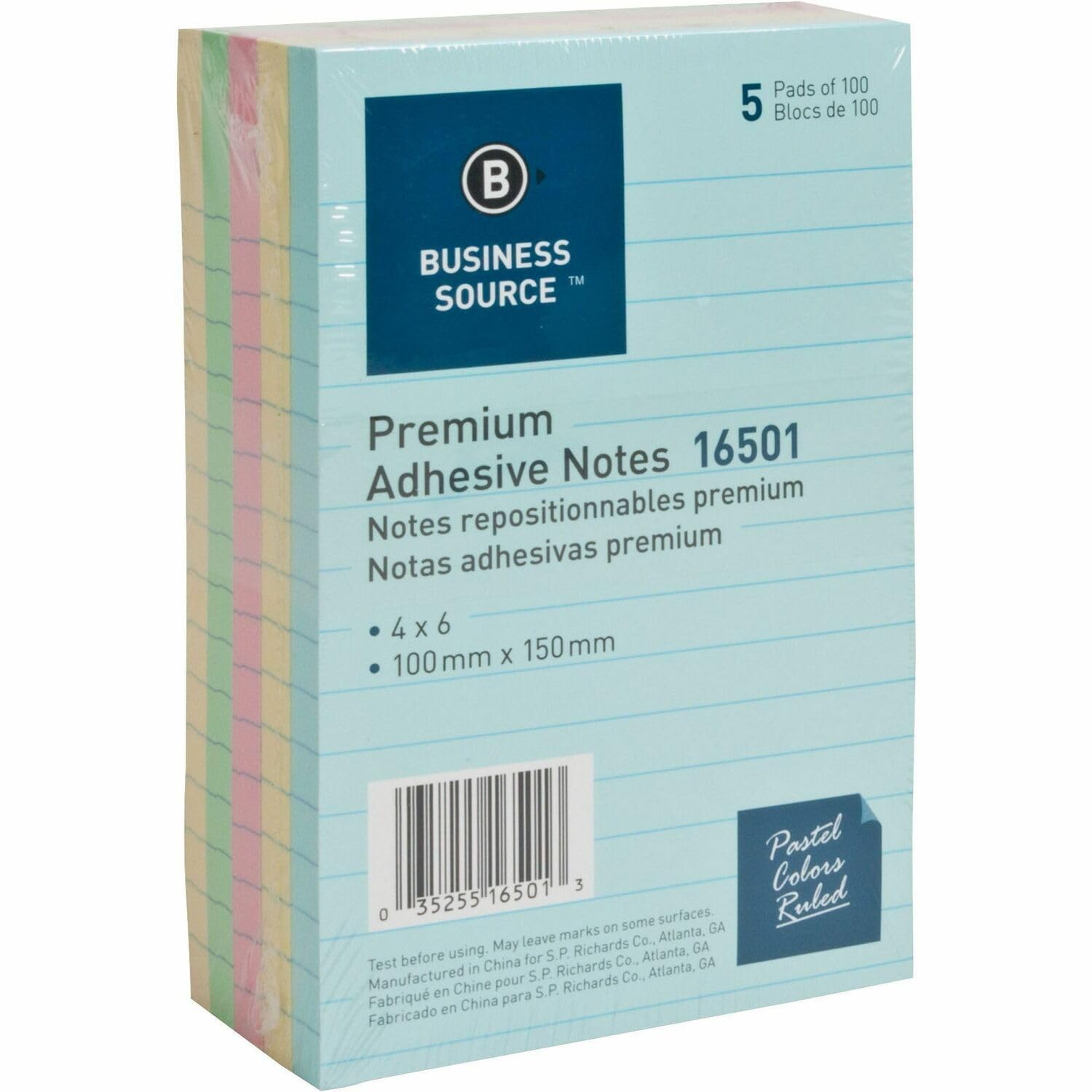 Negocios Fuente rayas adhesivo Nota – autoadhesivas, sin disolventes, adhesivo – 4 "x 6" – varios colores Pastel – 5/PACK