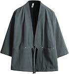 Haseil Kimono Cardigan Vestes japonaises Casual Cotton ouvert devant Linge léger Yukata pour homme