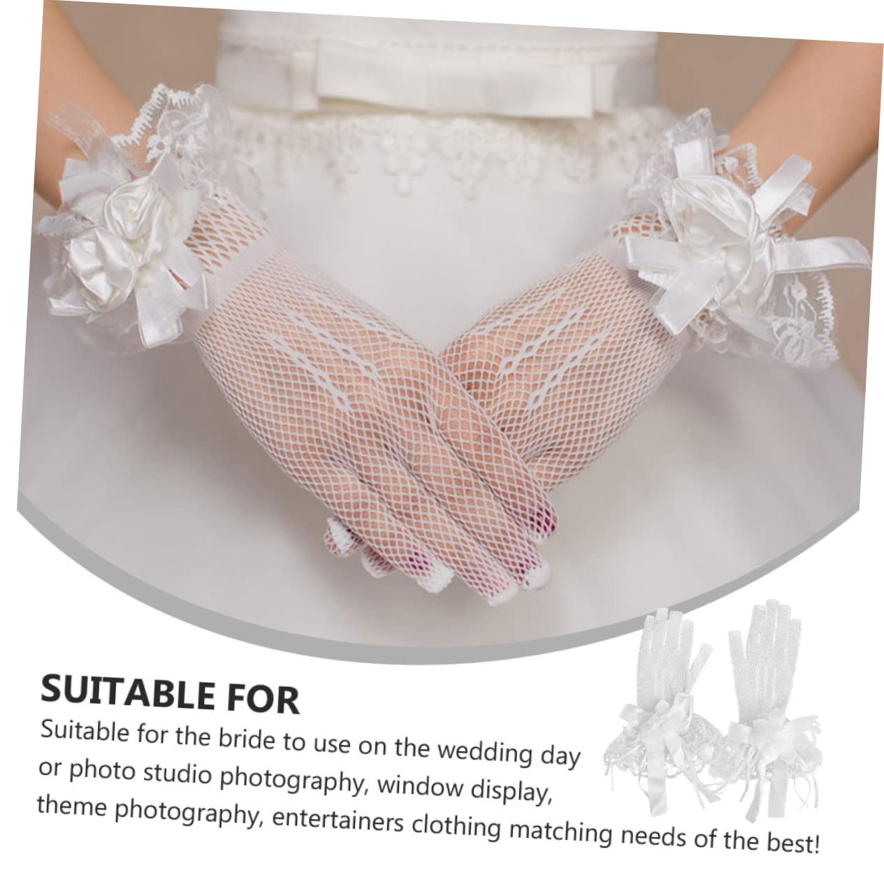 Abaodam Guantes de Boda de Encaje Floral Alta Elasticidad para Novia Eventos Elegantes
