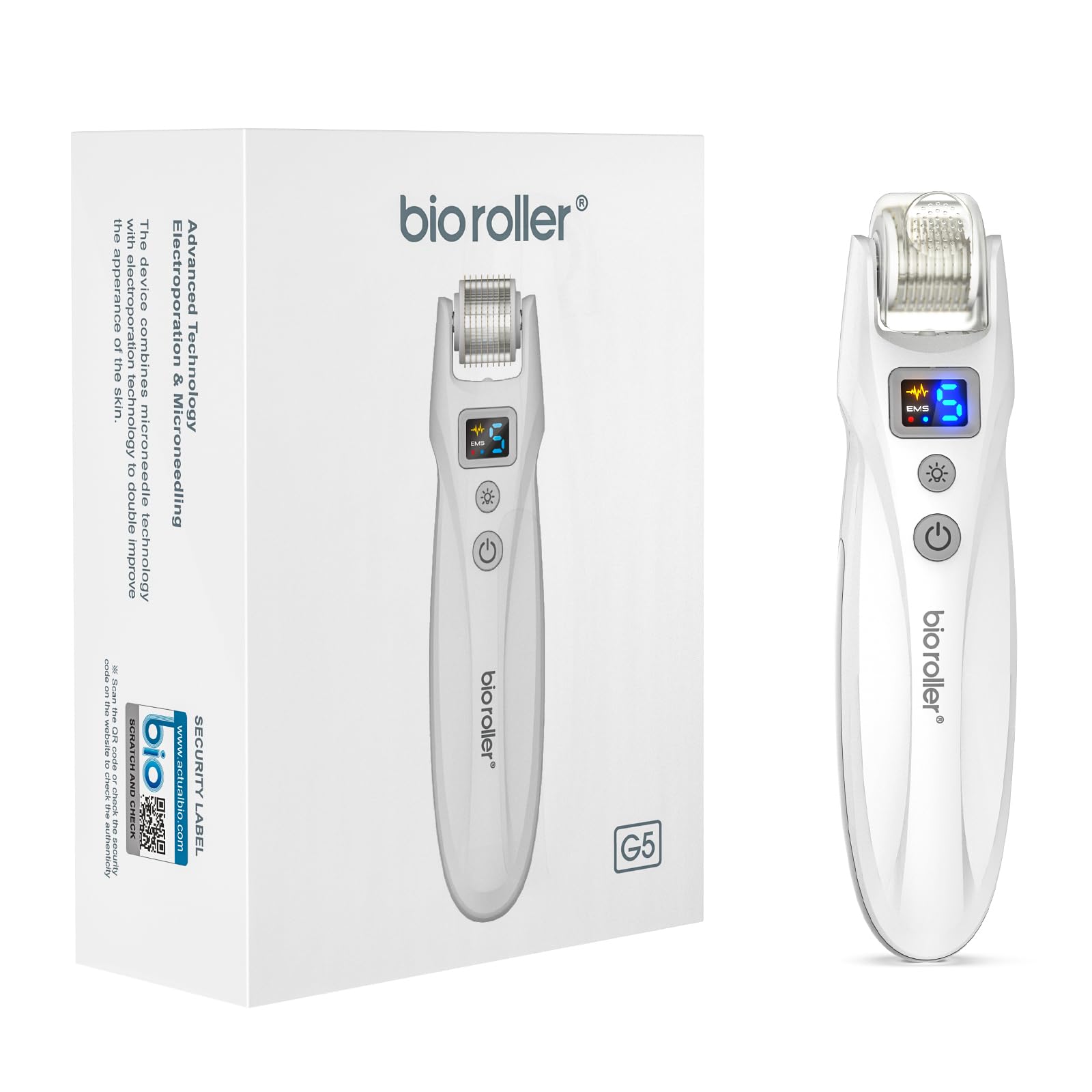 G5 Microneedling Roller Pen — Elektrisches Microneedling Set, 5 EMS Stufen & Rot Blau LED Vibration, geeignet für Gesicht, Körper, Haare & Bart – 2 Patronen