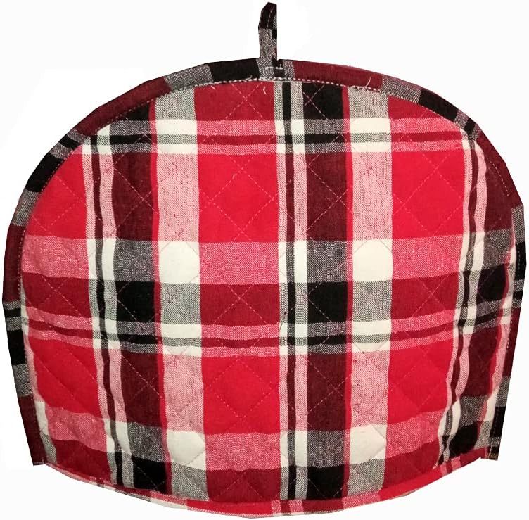 Ekavya Tea Cozy Buffalo Plaid Checked Red & White Tweed Large teapot Cover for a Vintage Home. Warmer Home Decorative Tea Cosy