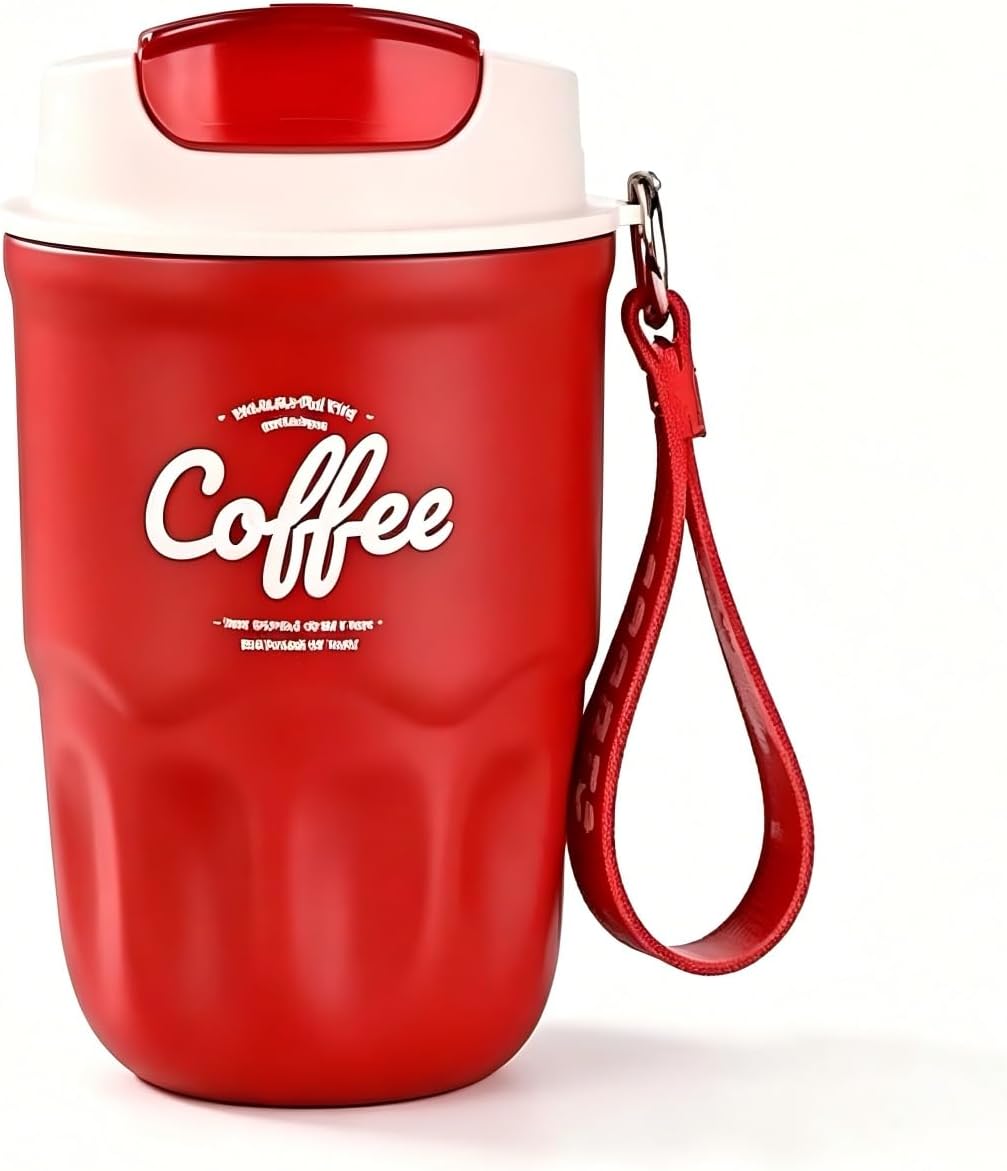 Coffee Vacuum Flask,Portable Cup with Lid Handle 316 Stainless Steel Liner Insulated Water Bottle,Travel Coffee Mug for Hot and Cold Drinks (Red, Standard Version)