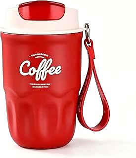 Coffee Vacuum Flask,Portable Cup with Lid Handle 316 Stainless Steel Liner Insulated Water Bottle,Travel Coffee Mug for Hot and Cold Drinks (Red, Standard Version)