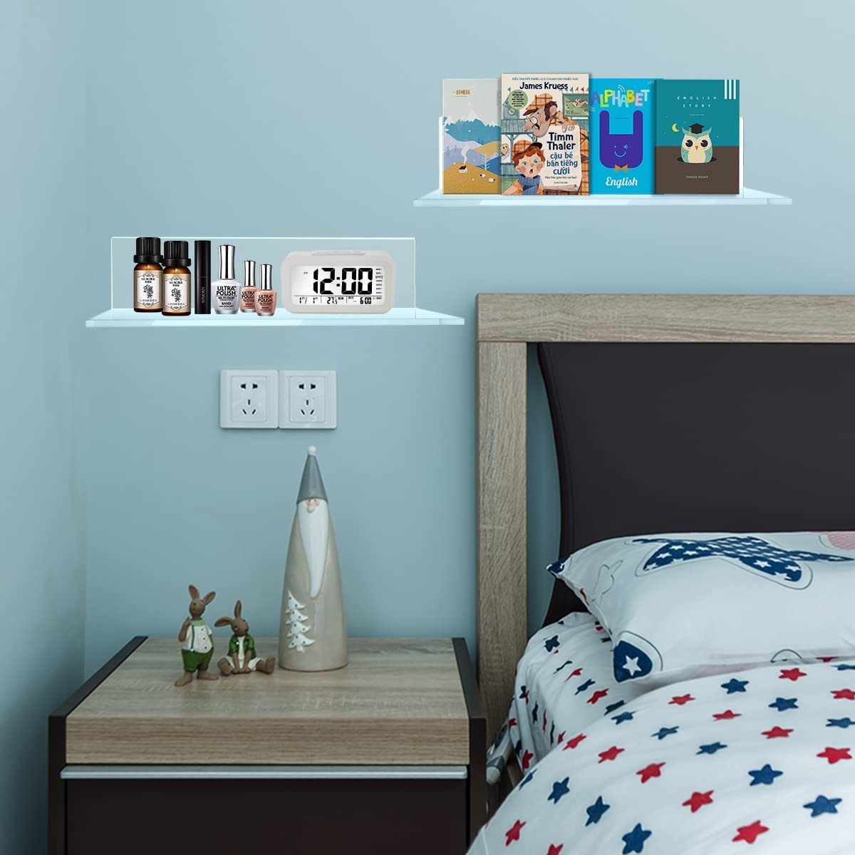Collazo Wandplank Geen Boren Vereist, Acryl Plank, Ruimte voor Boeken en Foto's, Huisdecoratie Wandplank, Geschikt voor Keuken, Badkamer, Kantoor, Woonkamer (4, Zwart