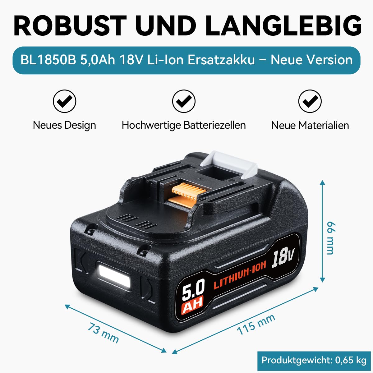 2X Neu verbesserter 5,0Ah BL1850B Ersatzakku für Makita 18V Akku kompatibel mit BL1860B BL1840B BL1830B BL1820B BL1815N