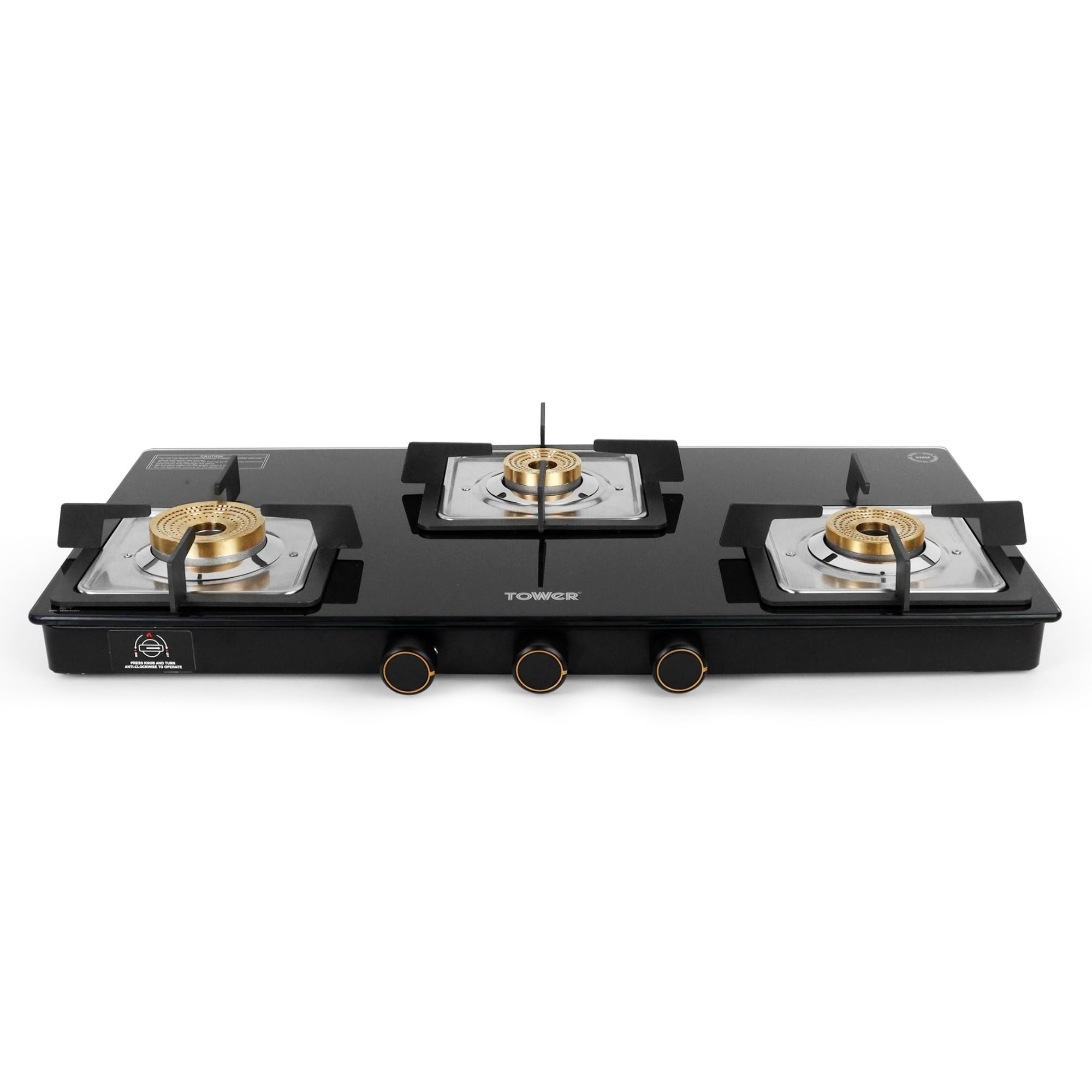 Tower 3 Burner Gas Stove 8mm Glass Black - Image 1