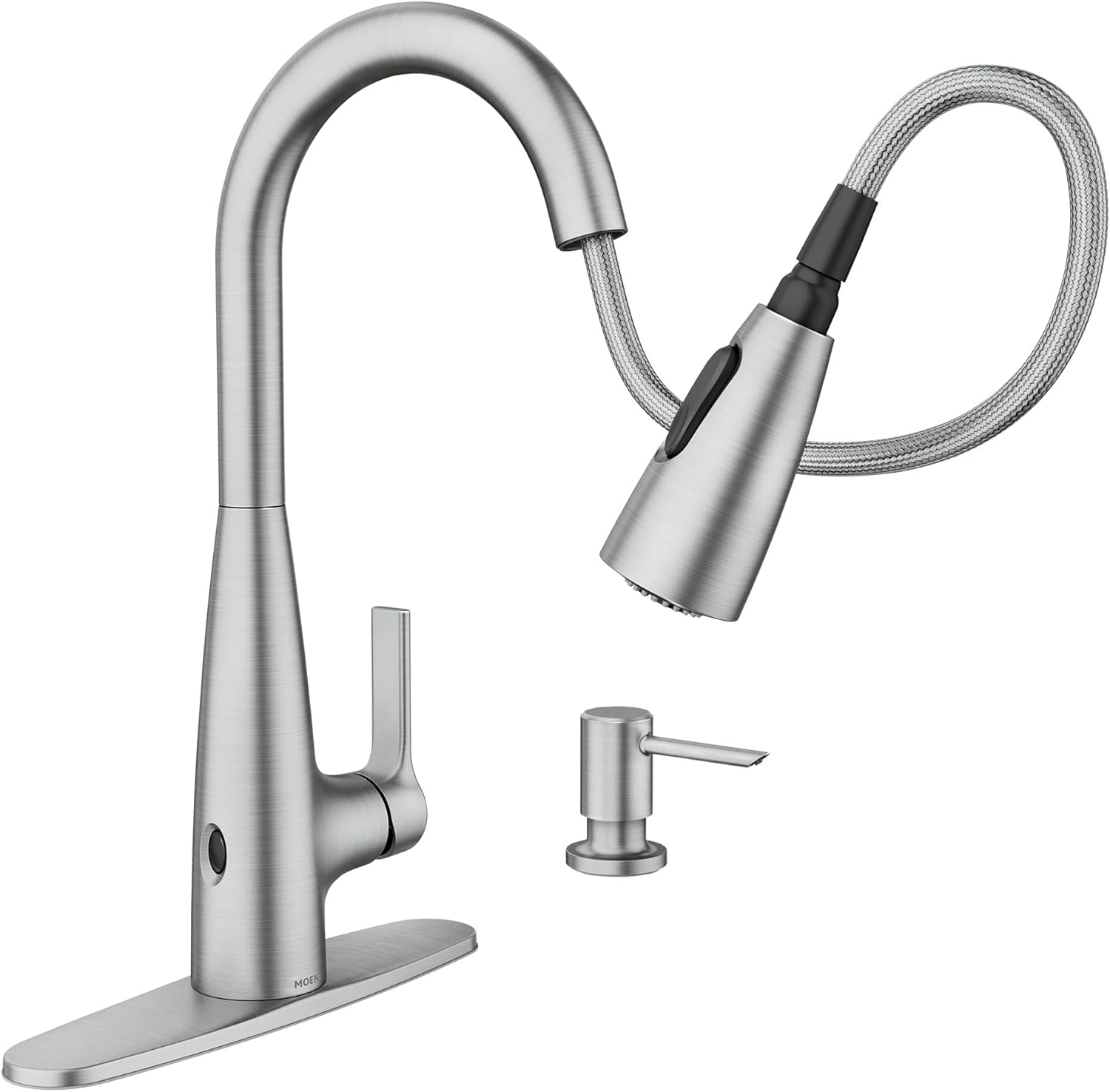 Moen Haelyn Spot Resist Stainless Touchless Single-Handle Pulldown Sprayer Kitchen Faucet with Soap Dispenser, Features Power Clean for a Faster Wash, 87627EWSRS