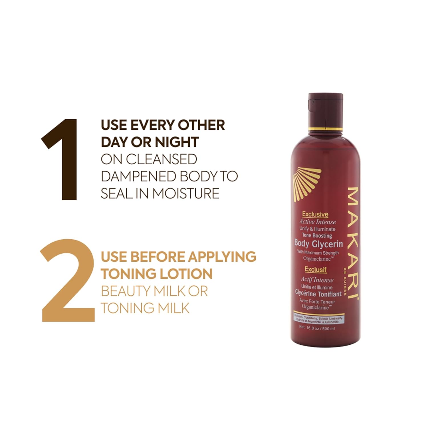 Makari Exclusive Active Intense Tone Boosting Body Glycerin (16.8 oz) | Skin-Brightening Body Glycerin | Moisturizes and Softens | Supports The Look of Even Skin Tone | for Most Skin Types - Image 6